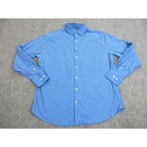 Peter Millar Shirt Mens Large Blue Summer Comfort‎ Print Stretch Button Front